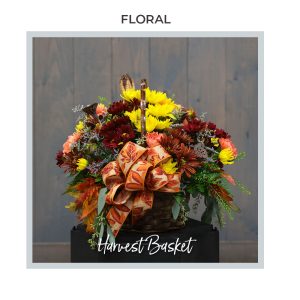 Image of the Fall Trig's Floral and Home Harvest Basket arrangement.