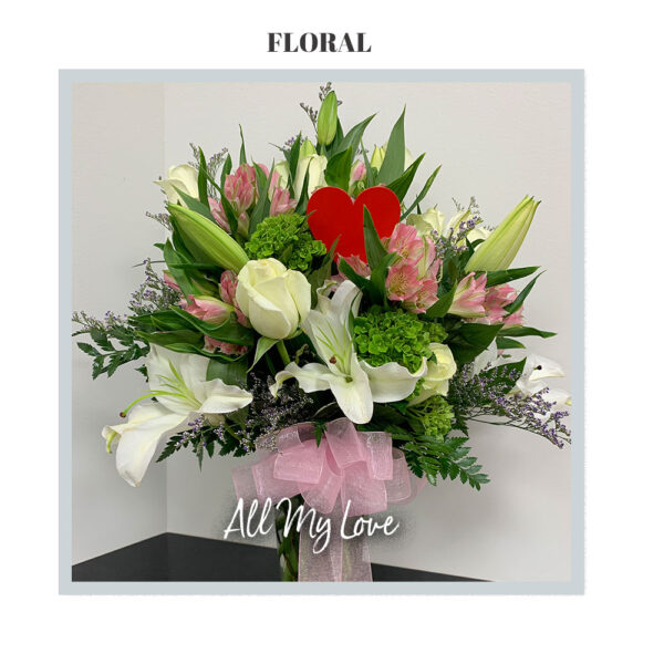 Image of the deluxe All My Love arrangement by Trig's Floral and Home.