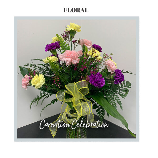 Image of the Carnation Celebration arrangment deluxe option by Trig's Floral and Home.